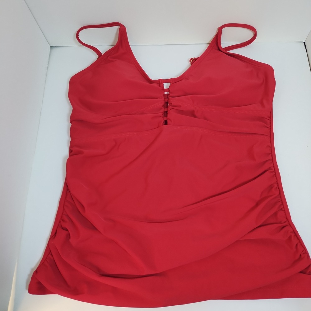 Ocean Blues‎ Red Tankini Swimsuit Top Ruched Front Medium NWT $119